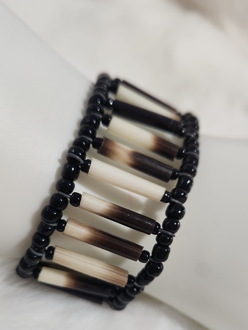 Nungu Stretch Bracelet Handcrafted Black Beads Wire Porcupine Quills